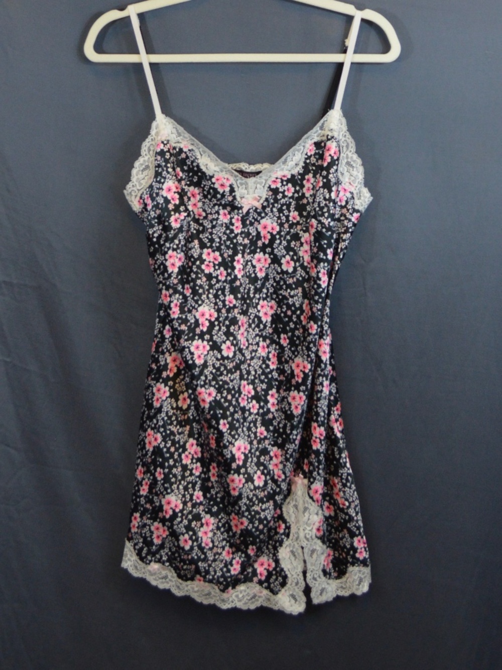 Victoria's Secret Floral Satin Lace Chemise Slip Mini Dress Size Medium